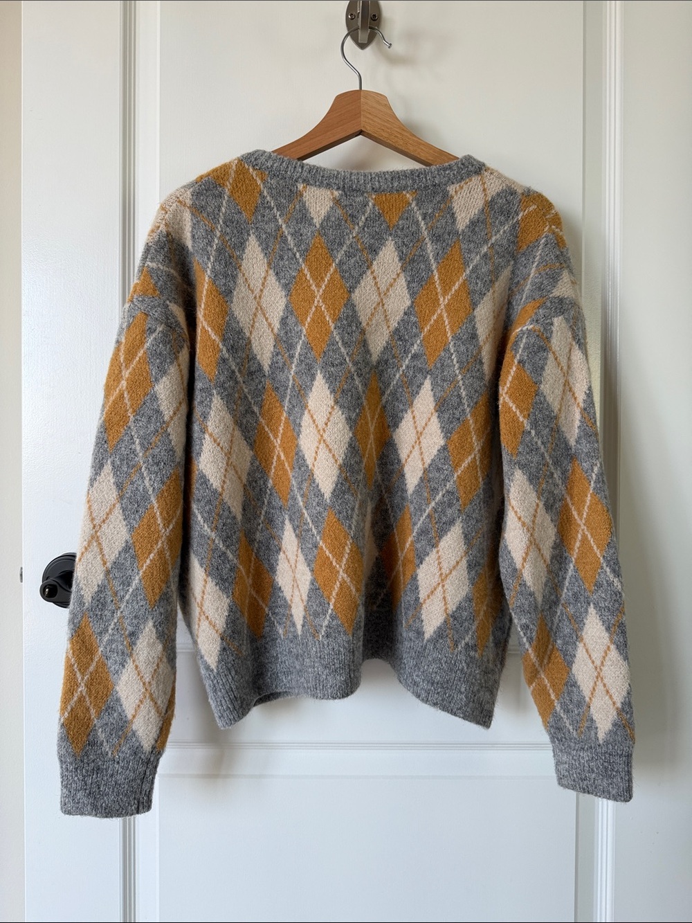 Vici Button-Front Sweater Cardigan - Gray, Mustard & Cream - Picture 2 of 5